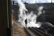 Picture Shows: Justin Rowlatt at a copper smelter, Chelyabinsk region, Russia