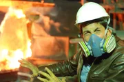 Picture Shows: Justin Rowlatt at a copper smelter, Chelyabinsk region, Russia