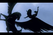 <p>Mit Hilfe des geflügelten Pferdes Pegasos gelingt es Bellerophontes, ein furchterregendes Monster zu töten.</p>