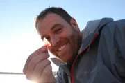 Josh Gates finds a Great White shark tooth.