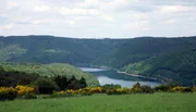 Blick von der Dreiborner Hochfläche im Nationalpark Eifel auf die Urfttalsperre.