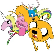 L-R: Lady Rainicorn (Niki Yang), Princess Bubblegum (Hynden Walch), Jake (John DiMaggio), Finn (Jeremy Shada)