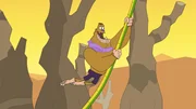 Armand lernt, wie er auf Lianen durch den Wald schwingen kann. Er hat allerdings nicht aufgepasst und sich eine Schlange als Liane gegriffen.