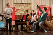 Stimmenimitator Marti Fischer (l.) und die 3 Comedians Chris Tall, Tahnee Schaffarczyk und Luke Mockridge von Occupy School im Spontanreferat