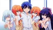 (v.l.n.r.) Origami Tobiichi; Kaguya Yamai; Shidou Itsuka; Yuzuru Yamai; Tohka Yatogami