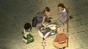 L-R: Toph Beifong, Momo, Sokka, Aang, Katara