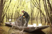 Mike and Brooks checking nets.