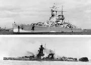 PHOENIX TAUCHFAHRTEN: DAS ENDE DER GRAF ADMIRAL SPEE, am Freitag (12.10.12) um 20:15 Uhr.
Bild oben: Das deutsche Panzerschiff "Admiral Graf Spee" im intakten Zustand.
Bild unten : Die brennende und bereits halb gesunkene "Graf Spee" am 17.12.39 auf dem Rio del la Plata.