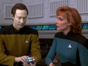 L-R: Lt. Commander Data (Brent Spiner), Dr. Beverly Crusher (Gates McFadden)