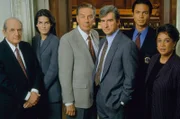 In der derzeit erfolgreichsten Krimiserie aus den USA sind (v.li.)Bezirksstaatsanwalt Adam Schiff (Steven Hill), Bezirksstaatsanwältin Abbie Carmichael (Angie Harmon), Detective Lennie Briscoe (Jerry Orbach), Oberstaatsanwalt John 'Jack' McCoy (Sam Waterston), Detective Reynaldo 'Rey' Curtis (Benjamin Bratt) und Lieutenant Anita Van Buren (S. Epatha Merkerson) im täglichen Kampf gegen das Verbrechen unterwegs.