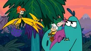 L-R: Pebbles, Bamm-Bamm, Dino