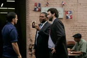 LAW & ORDER -- "Just A Girl In The World" Episode 2003 -- Pictured: (l-r) Ramses Jimenez as Nestor Maldonado, Anthony Anderson as Det. Kevin Bernard, Jeremy Sisto as Det. Cyrus Lupo -- NBC Photo: Virginia Sherwood