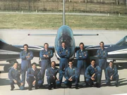 The 1988 Frecce Tricolori team with the three misfortune drivers: Mario Naldini (back row, second from left), Ivo Nutarelli (back row, first from right) and Giorgio Alessio (front row, third from right)