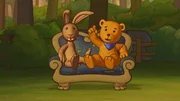 Statt eines Schatzes haben Mondbär und Hase ein Sofa bekommen.