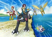 Taichi (Mitte) und seine Freunde haben mit den Digimons Freundschaft geschlossen, die durch die neuen Menschenfreunde große Kraft erlangen und sich in mächtige aber gutmütige Monster verwandeln.
