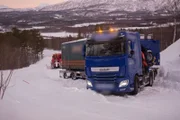 FINNSNES, Norway - A truck has slided, stopped sideways in a hill in Finnsnes and needs rescue, close to a military shooting range in Sætermoen. (Photo Credit: National Geographic Channels)