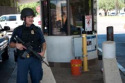 Laredo, TX: A Customs and Border Proection agent patrolling oncoming traffic entering the United States.