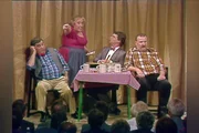 Anfänge 1999 in der Mäulesmühle, v.li. Otto Braig als "Otto", Gertrud Umgelter als Wirtin, Albin Braig als Ministerialbeamter Mack, und Karlheinz Hartmann als "Karle".