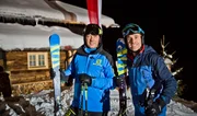 Fritz Strobl und Christian Brugger auf der Seidlalm fuer ServusTV's "Sport und Talk aus dem Hangar-7" in Kitzbuehel.