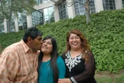 Alejandra Romero with her mother Beatriz Ayala and father Alejandro Romero in garden.