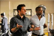 -- "A Touch Of Sweevil" Episode 808 -- Pictured: (l-r) James Roday as Shawn Spencer, Dule Hill as Gus Guster -- (Photo by: Alan Zenuk/USA Network)