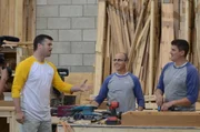Tyson Leavitt joking around with Derral Zaugg and Jeremy Gook while working in the shop.