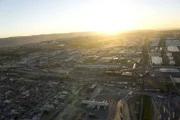 San Diego, CA: A bird's eye view of the border. Along the Mexico and USA border, Border Patrol agents are continually patrol the border to make sure it is secure from smugglers and human traffickers.