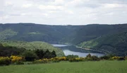 Blick von der Dreiborner Hochfläche im Nationalpark Eifel auf die Urfttalsperre.
