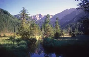 Blick auf die Gebirgsgruppe der Ammergauer Alpen, die auch Ammergebirge genannt werden.