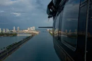 Miami, FL, USA: Agents flying a helicopter above Miami to patrol or illegal activity.