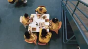 BERGEN COUNTY JAIL, N.J.- Female prisoners eating together at a table.