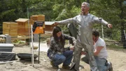 Bird, Matt, and Gabe Brown prep bee suit.