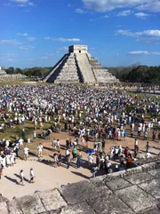 Crowd gathered for Spring Equinox at The Great Pyramid, Chichen Itza, Mexico