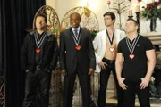 (v.l.): Shawn (James Roday), Gus (Dulé Hill), Brody (Corey Sevier) und Mario (Wrestling-Star Mike "The Miz" Mizanin)