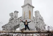 Picture Shows: Justin Rowlatt at the border between Europe and Asia