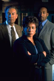 L-R: Lennie Briscoe (Jerry Orbach), Anita Van Buren (S. Epatha Merkerson), Ed Green (Jesse L. Martin)