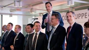 Christoph Gröner (hinten, stehend) mit Mitarbeitern beim Neujahrsempfang seines Unternehmens CG-Gruppe.