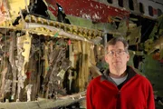 Metallurgist Jim Wildey with TWA 800 wreckage as seen on Ten Crashes That Changed Flying.