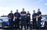 Police Members from Highway Patrol pose for portraits in Frankston on 7th of October 2015 in Melbourne, Australia.