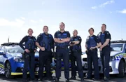 Police Members from Highway Patrol pose for portraits in Frankston on 7th of October 2015 in Melbourne, Australia.