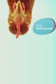 Tiere gehören einfach dazu. Ob Schmusekatze oder Wachhund, ob gerettetes Eichhörnchen oder Meerschweinchen fürs Kind. Die neue Magazinsendung "Frei Schnauze" gibt Tipps zum Leben mit Tieren. Im Bild: Kopf eines Huhns mit Sendungslogo.