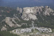 Mount Rushmore with the vistor center in foreground, South Dakota