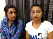 Radha with 23-year-old Moshimi who was attacked by a mob of men outside a club in Assam.