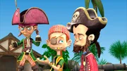 Kapitän Jib-Bart und Steuermann Long Jab versöhnen sich mit Jessica Anne Bonny.