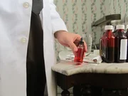 Doctor Bandeen preparing the Koch shot for his patient Mr. Stephens.