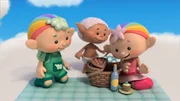 Baba Pink, Bobo und Baba Grün machen ein Picknick.