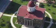 Overhead close on the old statehouse building, Springfield