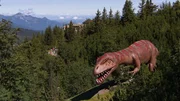 T-Rex auf der Steinplatte.