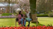 Darcey Silva and her boyfriend Jesse Meester take a break by a tulip garden in Amsterdam.