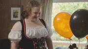 Leslie dressed up as a female pirate for their Halloween-themed baby shower.